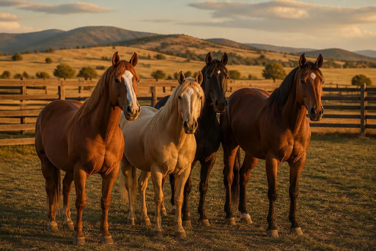 Band of foundation mares at sunset